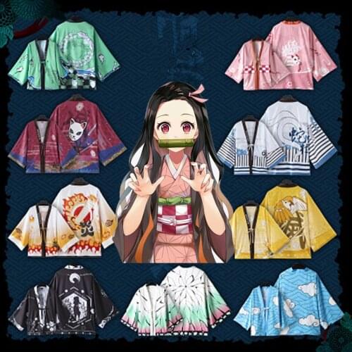Demon Slayer Agatsuma Zenitsu Tomioka Giyuu Rengoku Kyoujurou Iguro Obanai Cloak Haori Kimono Yukata Cosplay Costume