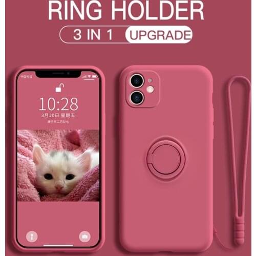 Shockproof Candy Colors Liquid Silicone Magnetic Soft Phone Case For Xiaomi Redmi Note 9 9S Pro Max Ring Holder Strap Back Cover