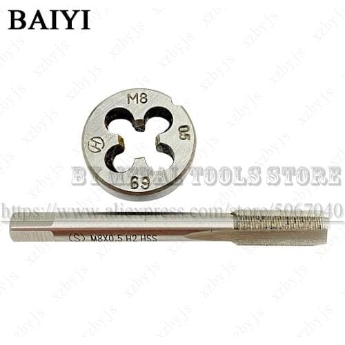 M8X0.5 M8*0.5 standard machine tap straight groove 8mm tap circular plate die hand tool set round tapping die tapping thread kit
