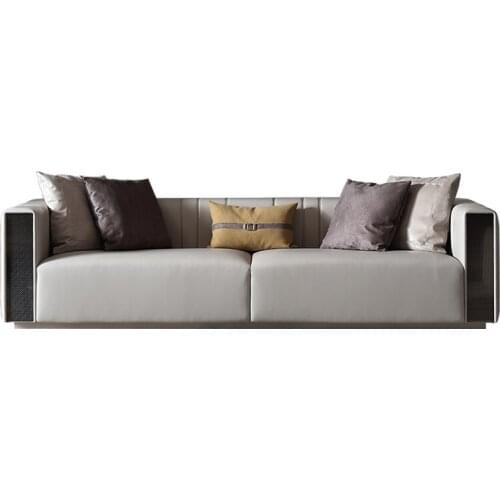 Light luxury solid wood sofa living room modern simple leather art three person sofa designer furniture