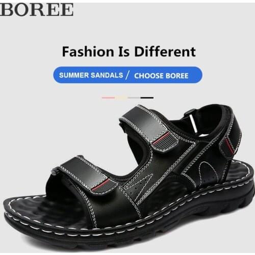 Mens Leather Sandals Summer Classic Roman Beach Shoes Casual Sneakers Comfortable Trekking Outdoor Sandals Breathable Footwear
