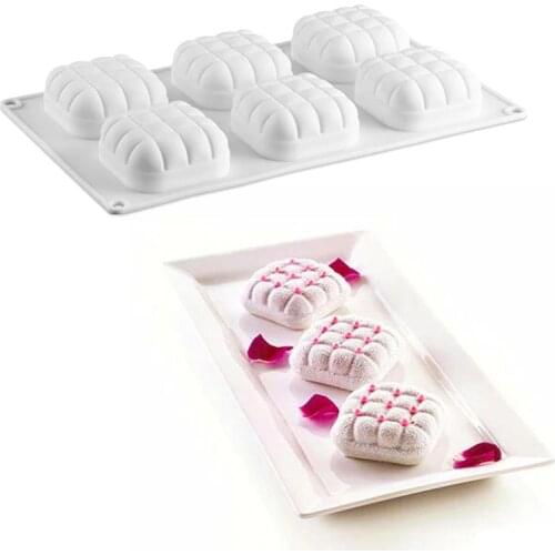 6 Cavity Square Pillow-shaped Silicone Cake Mold for Chocolate Mousse Mufffin Baking Pan Mould Dessert Bakeware Decorating Tools