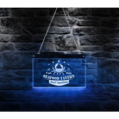 Fresh Menu Seafood Tavern Local Ingredients LED Light Brand Sign Seafood Restaurant LED Open Sign for Business Displays