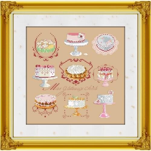 Cake illustration cross stitch package 18ct 14ct 11ct flaxen linen cotton thread embroidery DIY handmade needlework