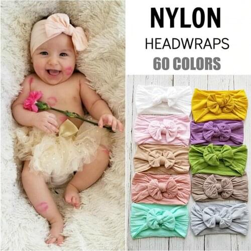 18Colors Girl turban nylon headwrap Baby Soft Headbands with Bow Solid Color