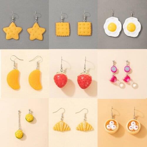 HuaTang Funny Food Dangle Earrings for Women Girls Cute Orange Strawberry Cartoons Earrings Charms Jewelry Party Accessories