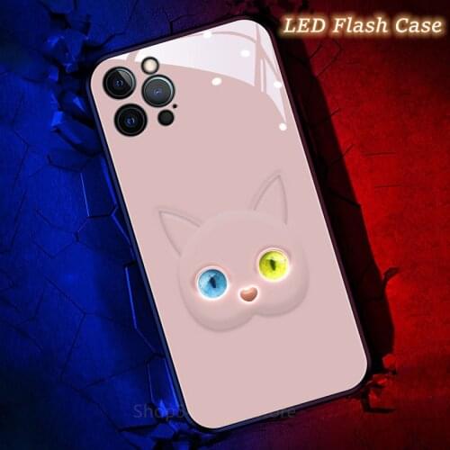 Funny 3D Cat Flash Eye Smartphone Bumpers Shell For iPhone 11 12 Pro XS Max X XR 8 7 Plus LED Lovely Call Light Smart Case Bags