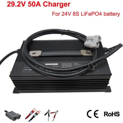 2000W 29.2V 50A Fast Charger 24V 50A LiFePO4 Battery Smart Charger For 8S 24V LiFePO4 AGV Forklift Touring Car Battery Pack