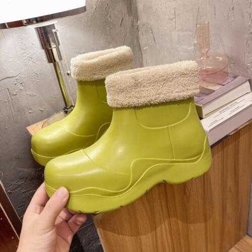 Winter Women Waterproof Snow Boots Flat Platform Chunky Heel Warm Fur Lining Thick Sole Round Toe Trend Design Shoes Ladies 2021