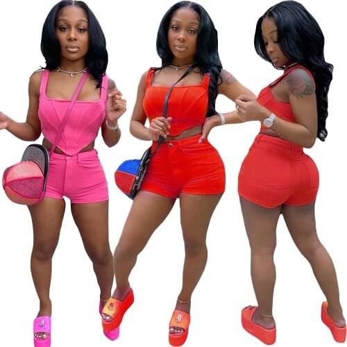 2020 Women Summer Two Piece Set Classic Sleeveless Back Zipper Crop Tops +Shorts Joggers Suit Tracksuit Fashion Streetwear S-XL