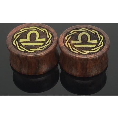 1pair fashion wood ear gauges plug earring Libra constellation double flare saddle ear tunnel kit 8-20mm body piercing jewelry