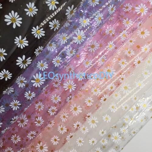 1PC 21X29CM Daisy Printed on Transparent TPU Leather For Making Bows LEOsyntheticoDIY T80