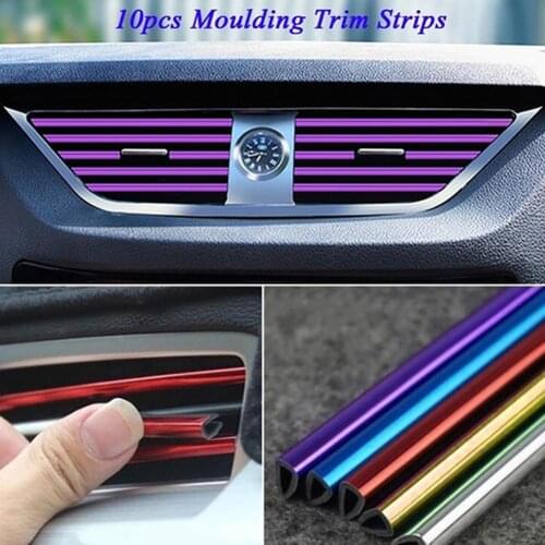 10Pcs Car Air Conditioner Outlet Decorative Strip Universal Auto Clamping PVC U Shaped Interior Modeling Trim Car Styling