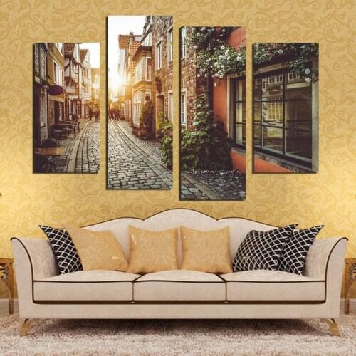 2017 Modern European Town Street Landscape Decorative Paintings Modern Romantic Living Room Wall Pictures Printed Arts No Frame