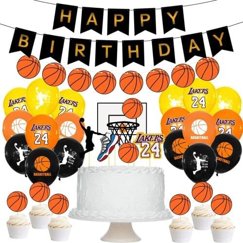 27 Pcs/Set Basketball Theme Birthday Latex Balloon Banner Party Supplies Cupcake Toppers Decorations Child Basketball Birthday