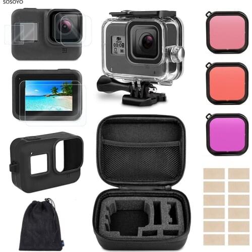 28 in 1 Waterproof Case Filter HD Protective Film Silicone Case Storage bag For Gopro Hero 8 Black Sport Camera Accessories Set