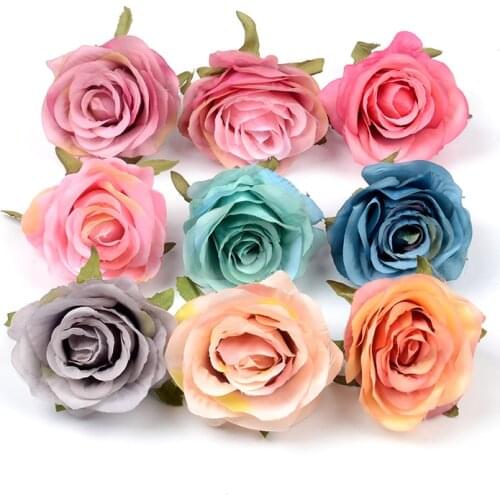 3pcs 8cm Silk Artificial Rose Flower Head For Wedding Home Decoration DIY Scrapbooking Handmade Craft Accessories Fake flowers