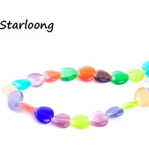31pcs/strand colors mixed 12mm heart shape opal stone cat eyes beads for bracelet necklace DIY jewelry making