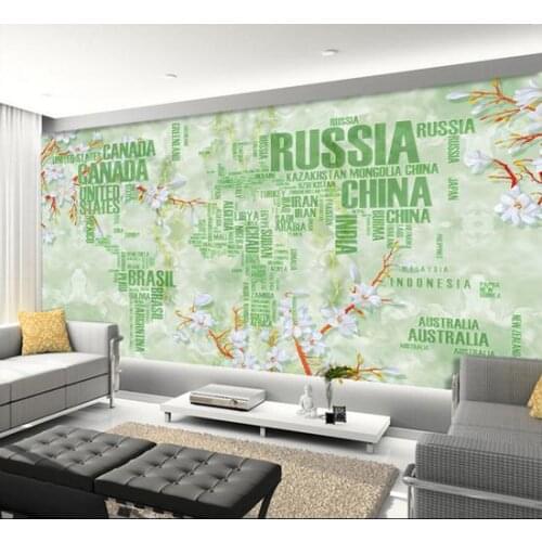 3d wallpaper murals custom Modern three-dimensional jade carving letter world map background wall murals wallpaper