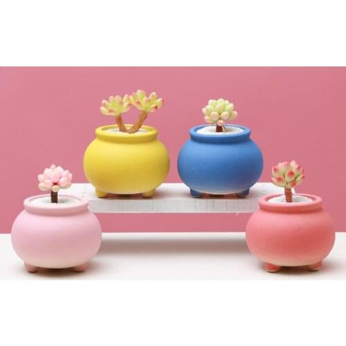 4/6Pcs in 1 Set Succulent Plant Pots Mini Succulent Planter Rainbow Colors Ceramic Flowerpot Planter Home Office Desktop Decor