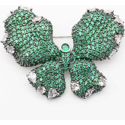 46*32MM High Quality Green Color Cz micro butterfly brooch