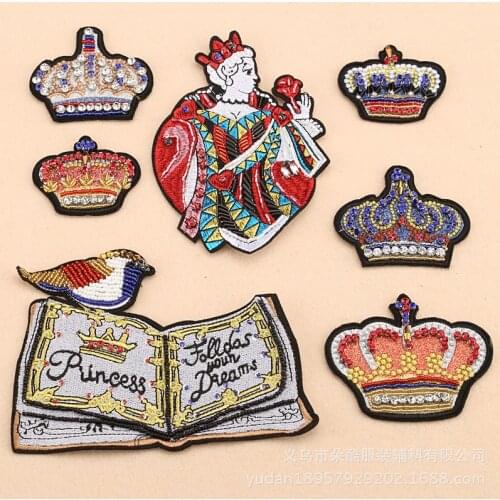 5pcs/lot Vintage Beaded Embroidery Patches Letter for Clothing Garment Accessories Sew Prince DIY Crystal Diamond Drill Crown