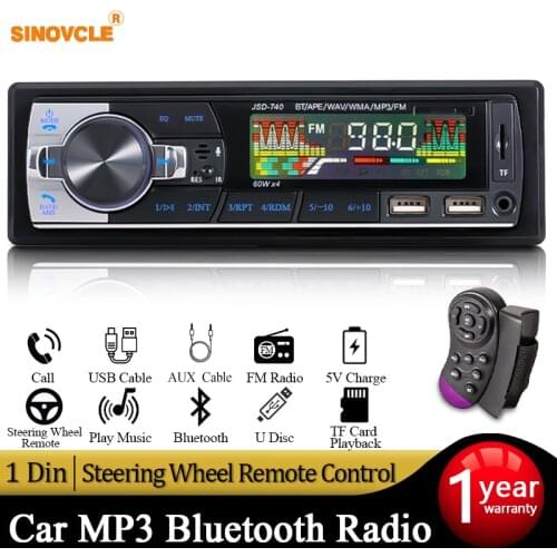 Car Radio Audio 1din Bluetooth Stereo MP3 Player FM Receiver 60Wx4 12V With Remote Control AUX/USB/TF Card In Dash Kit