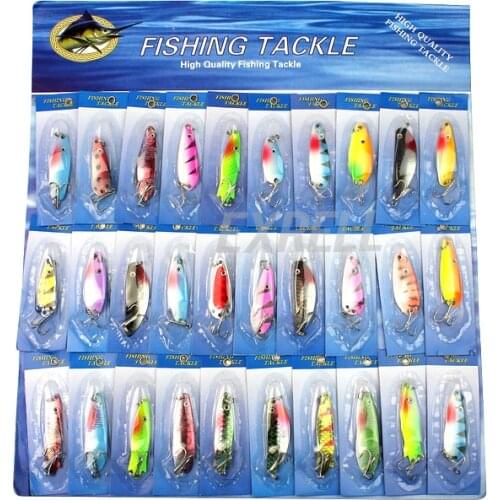 Free shipping Lot 30pcs Spinner Spoon Metal Lure Iscas Artificial Bait Fishing Lure Kit Spinner Bait Crankbait Fly Fishing