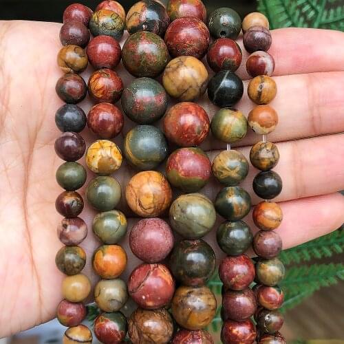 Wholesale Natural Stone Beads Colorful Picasso Round Loose Beads for Jewelry Making DIY Bracelet 15" Pick Size 4/6/8/10/12mm