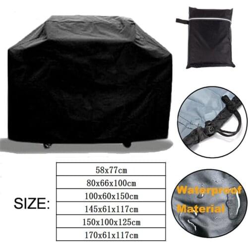 BBQ Grill Cover Dustproof Waterproof Heavy Duty Rain Protective Barbecue Cover Outdoor Garden Black Color BBQ Accessories