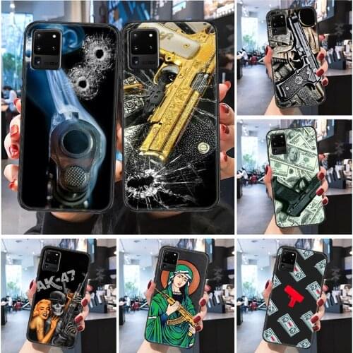 AK47 Gun firearms Desert Eagle money Phone case For Samsung Galaxy Note 4 8 9 10 20 S8 S9 S10 S10E S20 Plus UITRA Ultra black