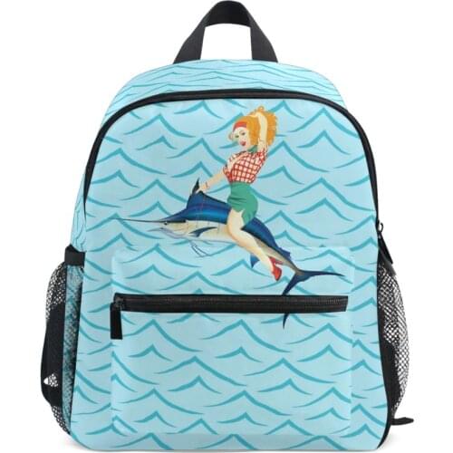 Children School Bags blue Backpacks Girls boys 2020 New Arrival Pretty Fish Rider Hotsale Preschool Bag Book Bags kids Back Pack