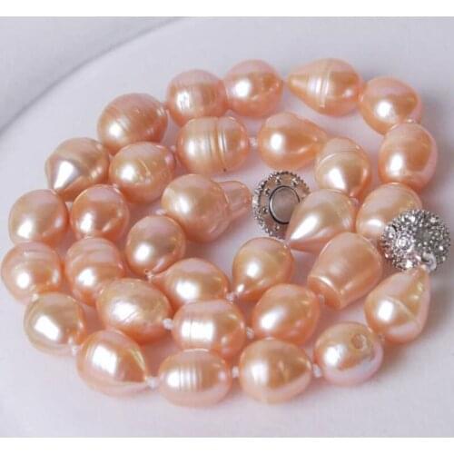 Elegant 13-14mm south sea baroque gold pink pearl necklace 18inch