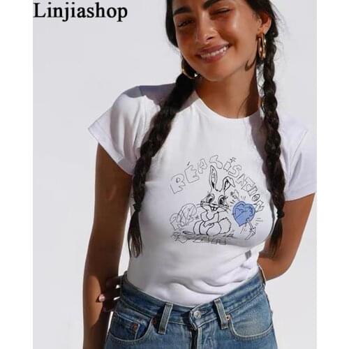 Linjiashop Fashion T-shirts girl high quality soft cotton fabric summer women tees streetwear easy fit femme vestidos
