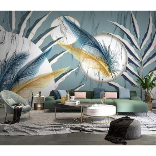 Geometric Marble Plant Leaf Feather TV Background Wall Painting Home Decor Living Room Bedroom Custom Size 3d wallpaper murals