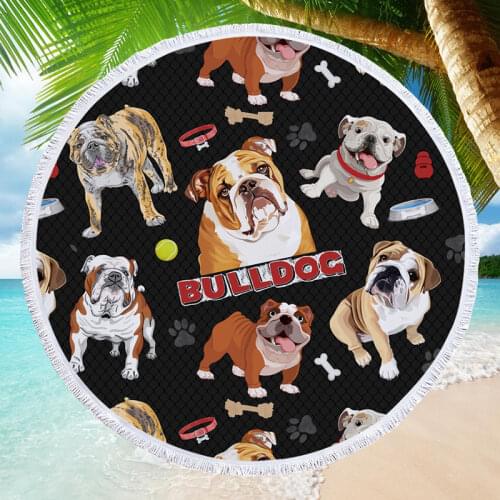Cute Dogs Series Summer Beach Towel with Tassel 150cm Round Beach Swimming Bath Towel Outdoor Sport Yoga Blanket