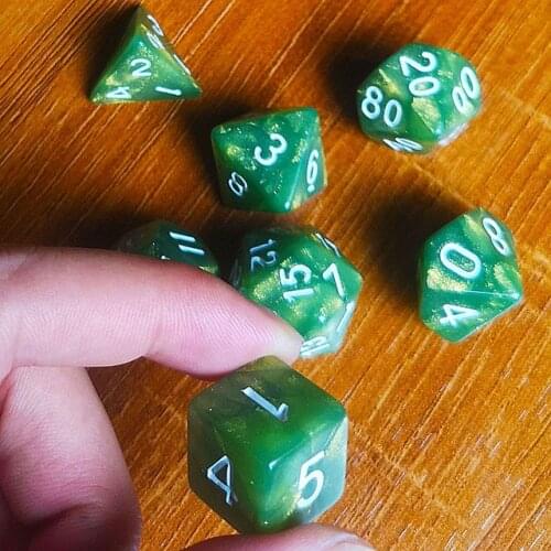 DND Dice Set D4 D6 D8 D10 D% D12 D20 Green Glitter Polyhedral Dice for Dungeons and Dragon Role Playing Board Game D&D TRPG MTG
