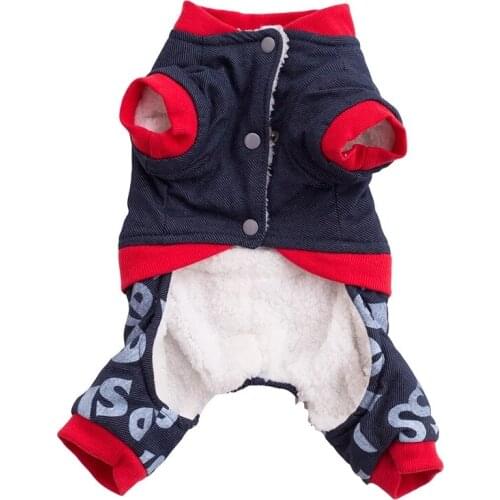 Small Dog Costume Pet Dog Jumpsuit Denim Jeans Dog Clothes Winter Warm Pet Outfit Puppy Clothing Poodle Bichon Schnauzer Coat