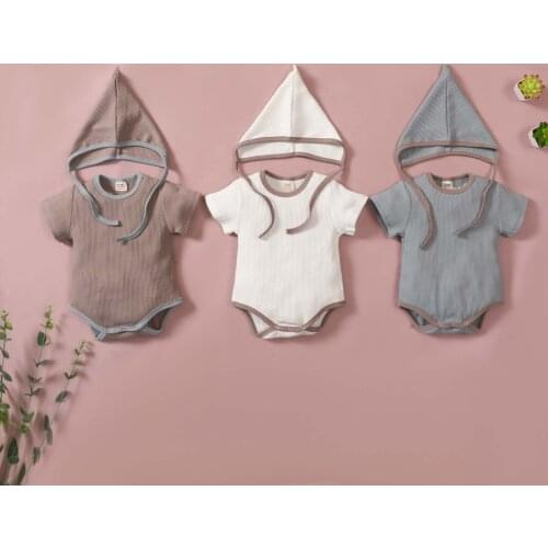 Infant Clothing For Baby Girls Clothes Set Toddler Baby Summer Solid Color Strip Romper Crawler Tie + Hat Suit 2pcs Outfit Set