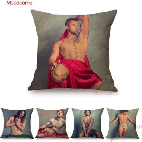 Handsome Good Looking Sexy Male Body Boyfriend Gay Art Sofa Pillow Case Tempting Nude Hot Boy Muscle Man Linen Cushion Cover