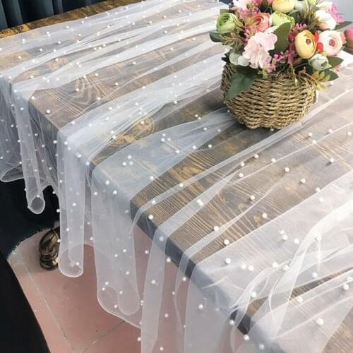 Lace Fabric With Pearls 150cm Wide Sewing Accessories For Home Background Props Decoration Dress Curtain DIY Crafts Black White