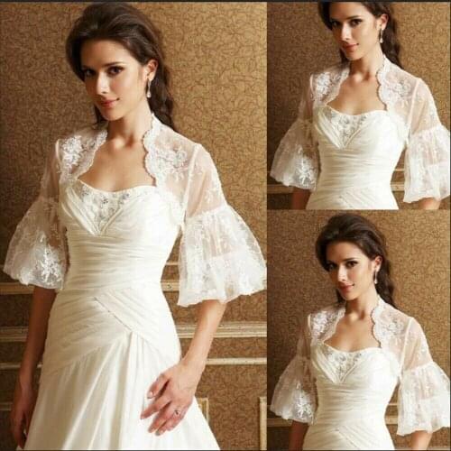 Lace Wedding Bolero Trumpet Sleeve White Ivory Bridal Top Jacket Shawl Shrug New Bride Coat