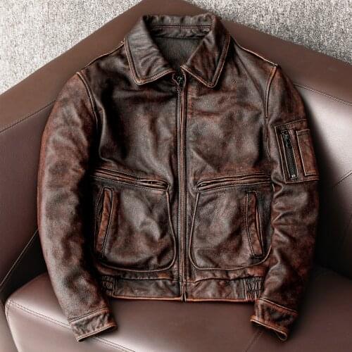 Spring And Autumn New Genuine Leather Jacket Men Vintage Cowhide Coat Casual Men Flight Suit Clothing Size S-5XL