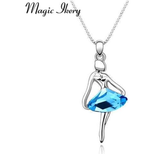 Magic Ikery Fashion Jewelry Silver Color Rhinestone Crystal Cute Lovely Dancing girl Pendant Necklaces for women MKY4426