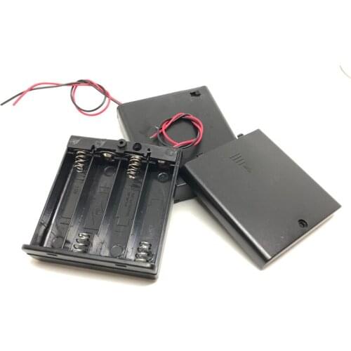MasterFire 500pcs/lot 6V 4 X AA Battery Holder Case 4 Slots Holder Plastic Black Storage Box Cover With OFF/ON Switch Wires