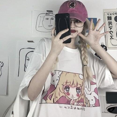 Cute Cartoon Sweet Girls T-shirt Japanese Streetwear Harajuku White Kawaii Casual Tops 2021 Vintage Loose Summer Women T-shirts
