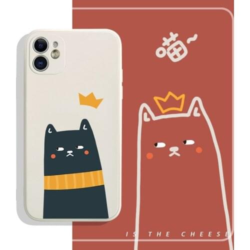 Retro kawaii cartoon Crown scarf cat Japanese Phone Case For iPhone 11 12 Pro Max Xr Xs Max 7 8 Plus 7Plus case Cute Soft Cover