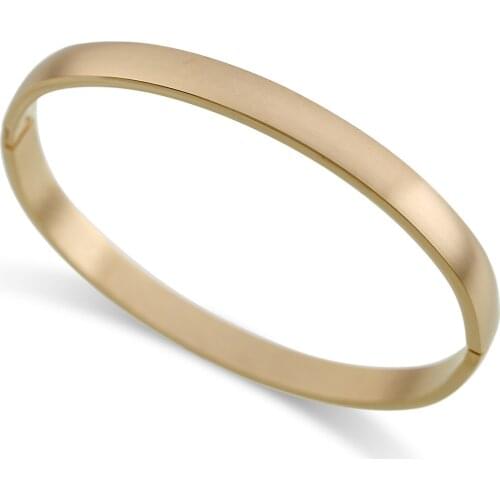 Trendy Brushed Stainless Steel Oval Shape Gold Plated Cuff Bangle Statement Bracelet for Friendship Love Gifts