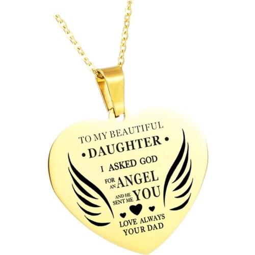 To My Daughter/Wife/Sister Necklace Stainless Steel Angels Wing Choker Necklace Love Heart Necklaces for Women Gift Jewelry