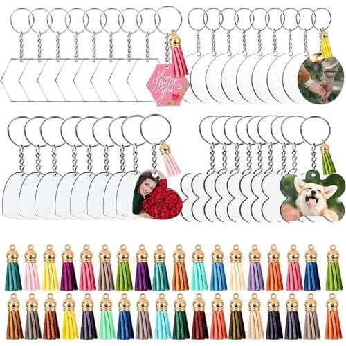 Keychains Set Including 36 Acrylic Blanks 36 Leather Tassels 36 Key Chain Rings with Chains and 36 Open Jump Rings Drop Shipping